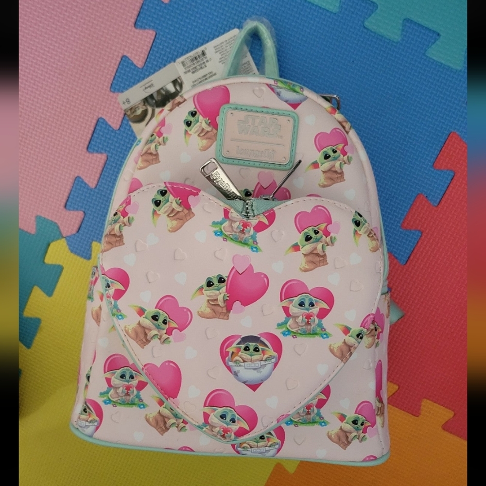 Loungefly Grogu Baby Yoda Valentines Mini Backpack and Wallet